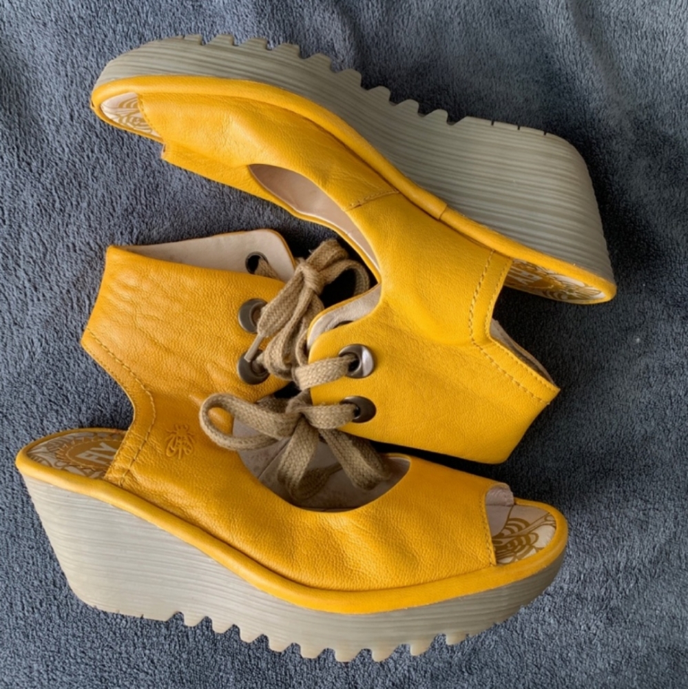 Fly London Yaffa Sandals Lace Up Peep Toe Wedge